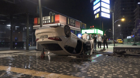 Alkollü sürücü ters döndü!