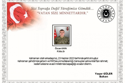 MSB'den Şehit Özcan Kaya için başsağlığı mesajı