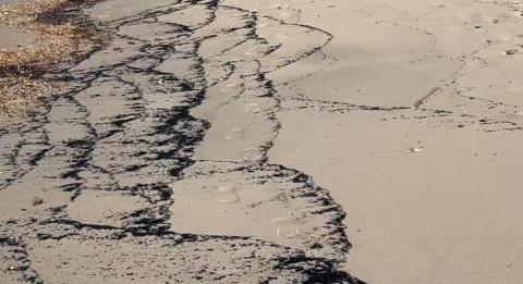 Yangının kalıntıları sahili siyaha boyadı