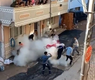 Damat adayı yangın tüpüyle karşılandı